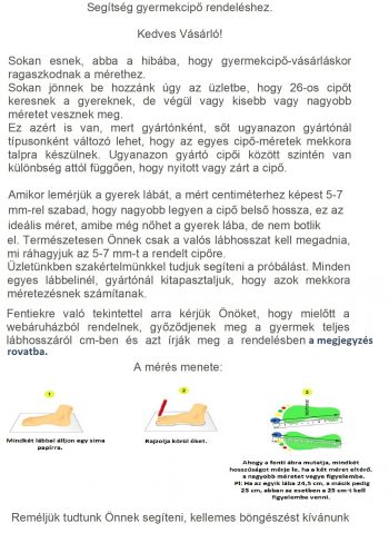 Segédlet gyermekcipő rendeléshez